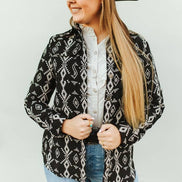Black Aztec Jacquard Woven Long Sleeve Western Shirt