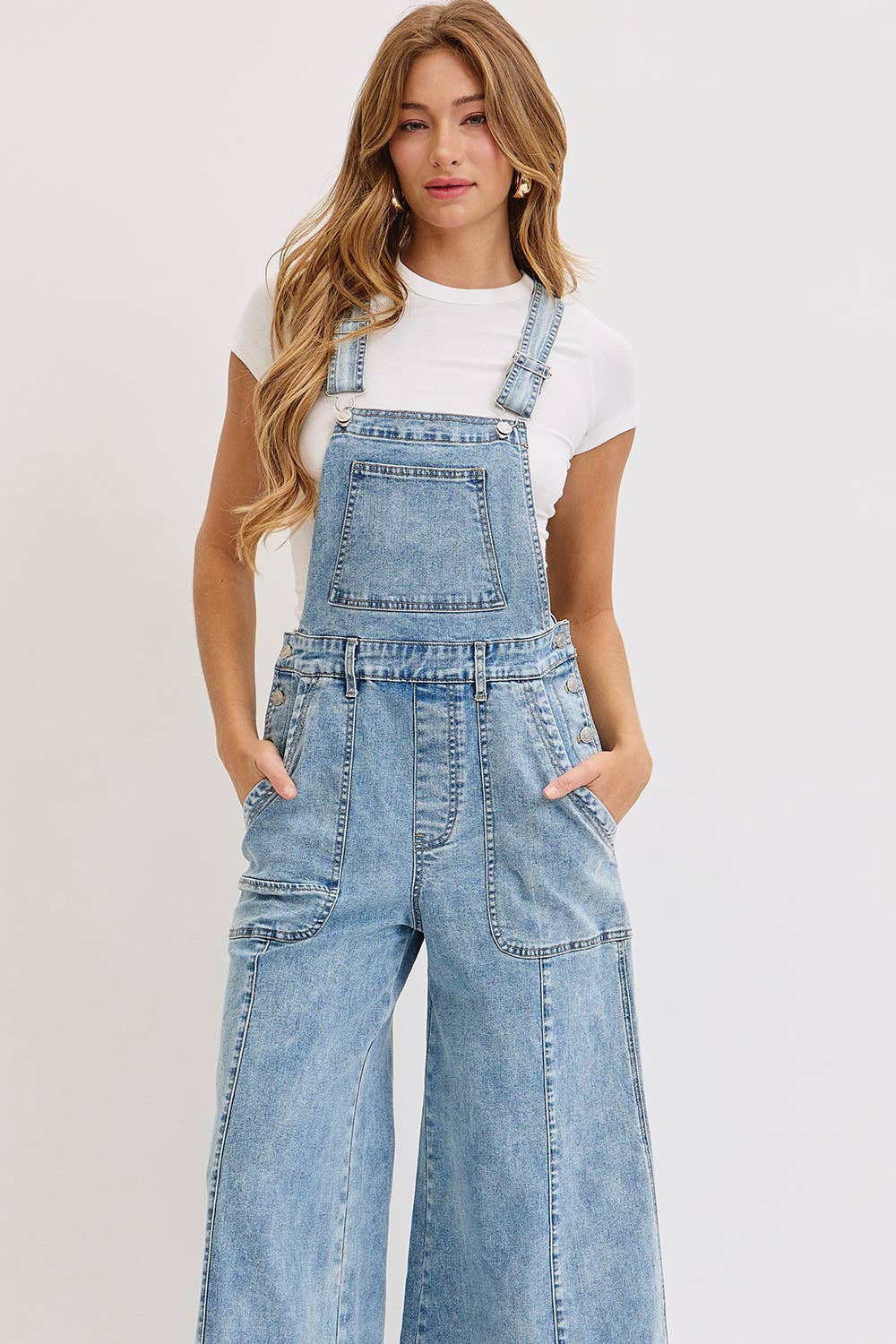WIDE-LEG DENIM OVERALL JUMPSUIT: DENIM BLUE / Contemporary / S