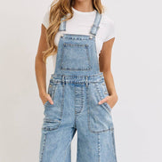 WIDE-LEG DENIM OVERALL JUMPSUIT: DENIM BLUE / Contemporary / L