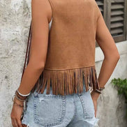 Rustic Western Fringe Open Front Vest