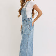 WIDE-LEG DENIM OVERALL JUMPSUIT: DENIM BLUE / Contemporary / L