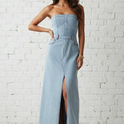 STRAPLESS DENIM MAXI DRESS 3135DIA DARK DEN