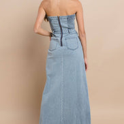 STRAPLESS DENIM MAXI DRESS 3135DIA DARK DEN