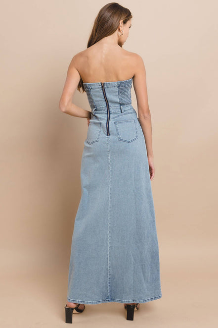 STRAPLESS DENIM MAXI DRESS 3135DIA DARK DEN