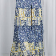 Patchwork Floral Print Bohemian-Inspired Maxi Skirt VS83203: Blue / L