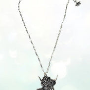 WESTERN ETCHED FLOWER COW PENDANT NECKLACE