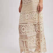SHEER CROCHET KNIT MIDI SKIRT WITH LINING: NATURAL / M