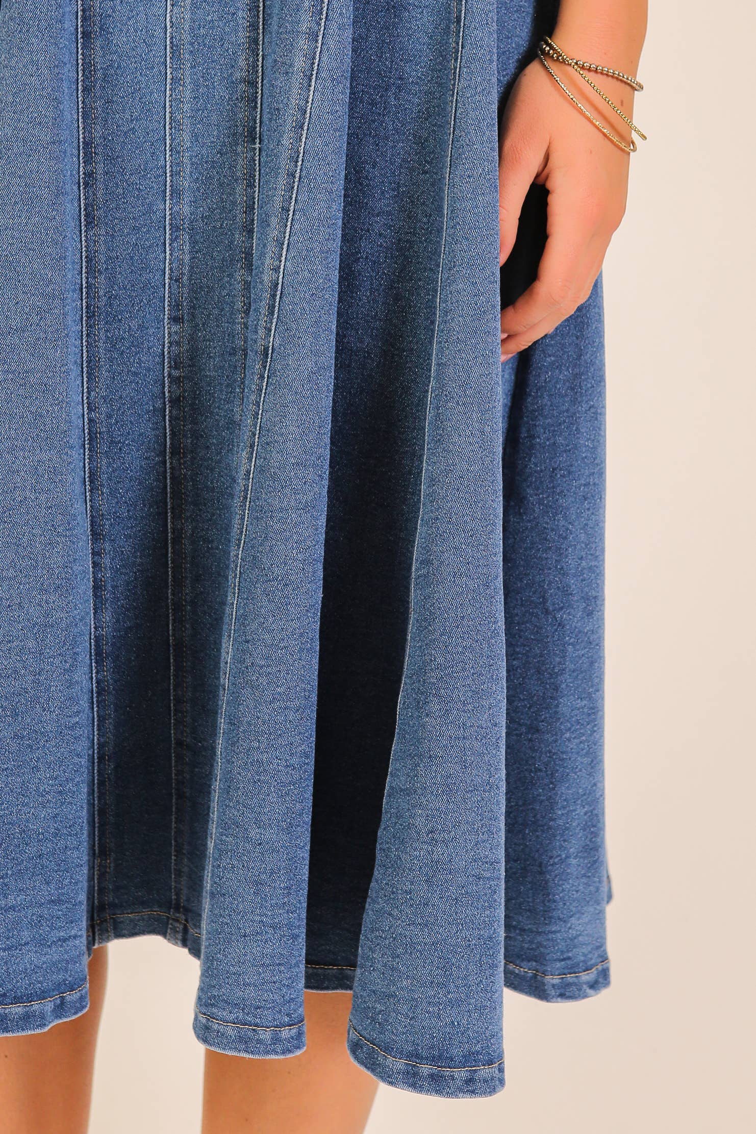 Strapless Stretch Denim Midi Dress: Medium Denim / S
