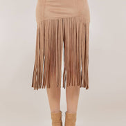 SIS1231A TAN FRINGED FAUX SUEDE SKIRT