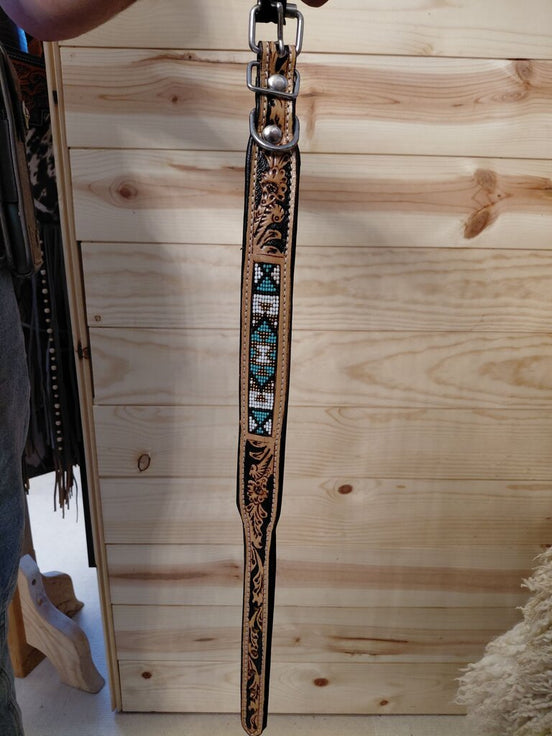 Westrian Beaded Leather Dog Leash