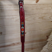 Westrian Red Beaded Leather Pet Collar
