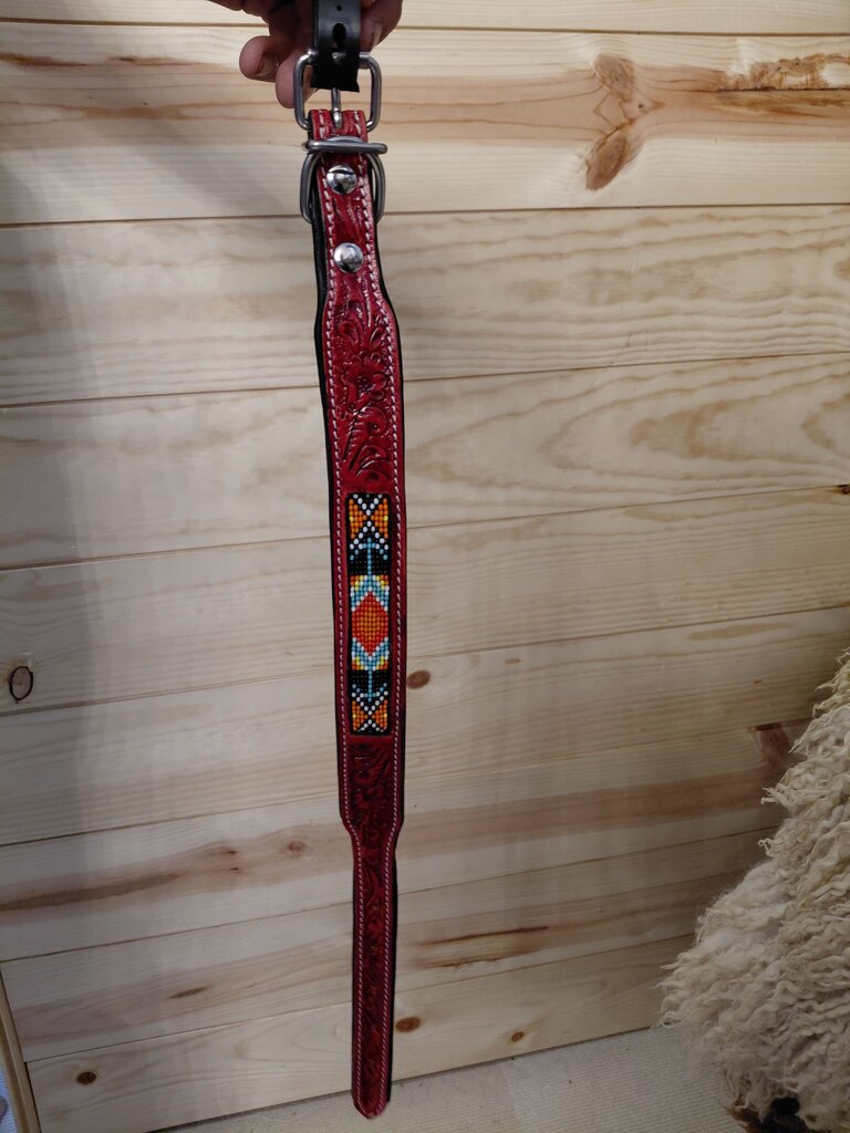 Westrian Red Beaded Leather Pet Collar