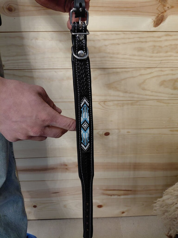 Westrian Beaded Black Leather Dog Leash