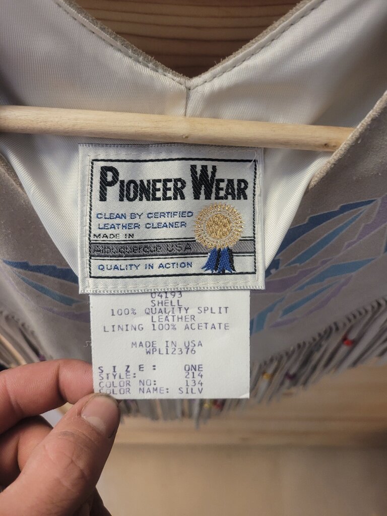Pioneer Wear Women's Silver Leather Vest with Fringe