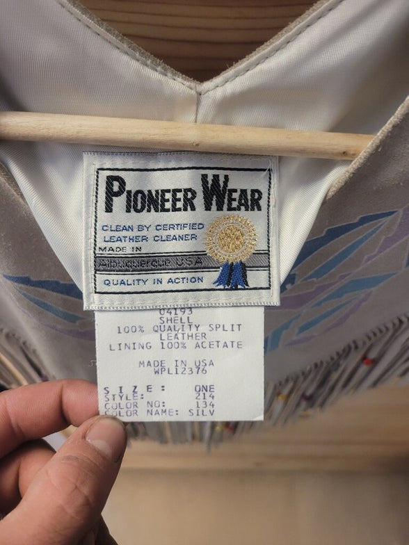 Pioneer Wear Women's Silver Leather Vest with Fringe