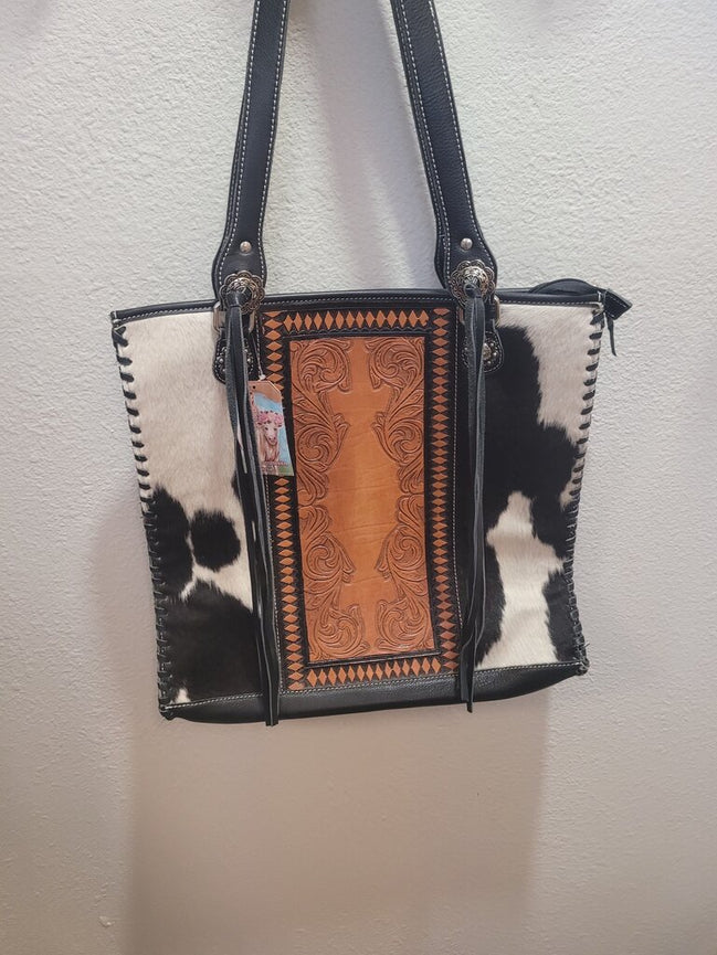 Cowhide and Leather Tote Bag