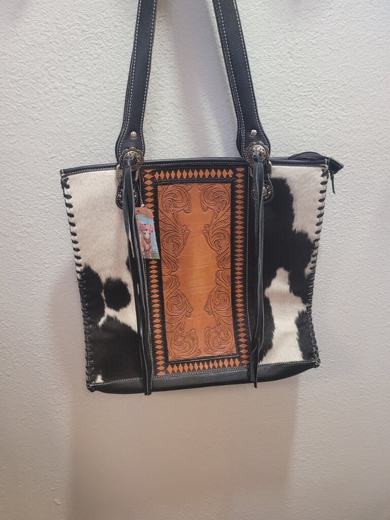 Cowhide and Leather Tote Bag