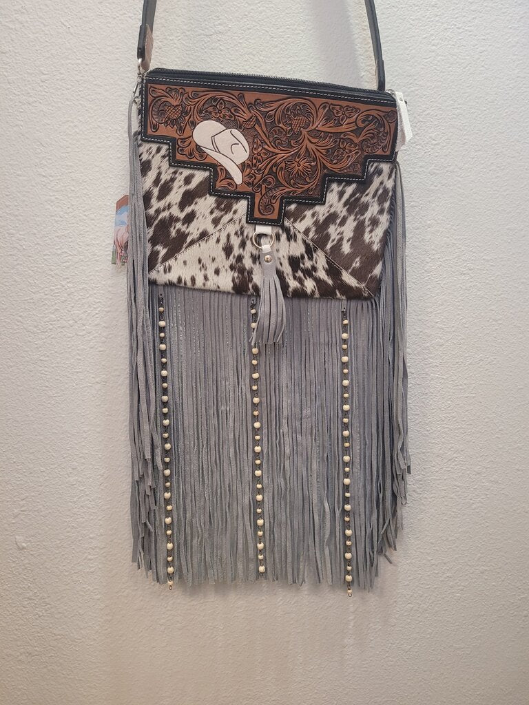 Stylish Gray Fringe Handbag