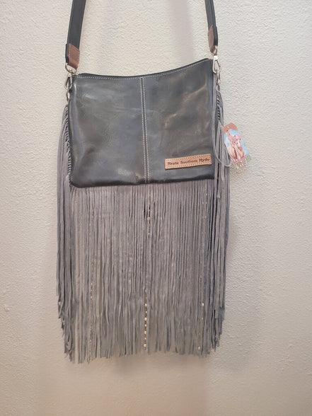 Stylish Gray Fringe Handbag