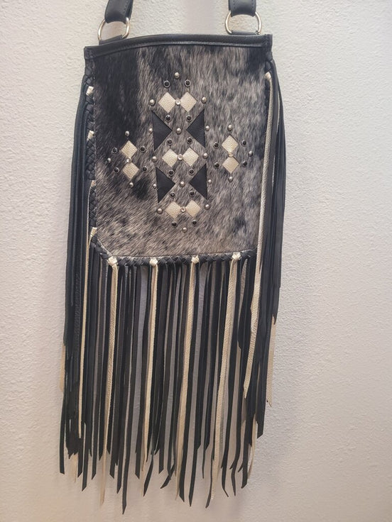 Fringe Leather Crossbody Bag with Diamond Pattern