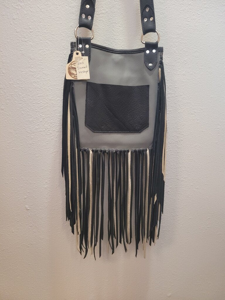 Fringe Leather Crossbody Bag with Diamond Pattern
