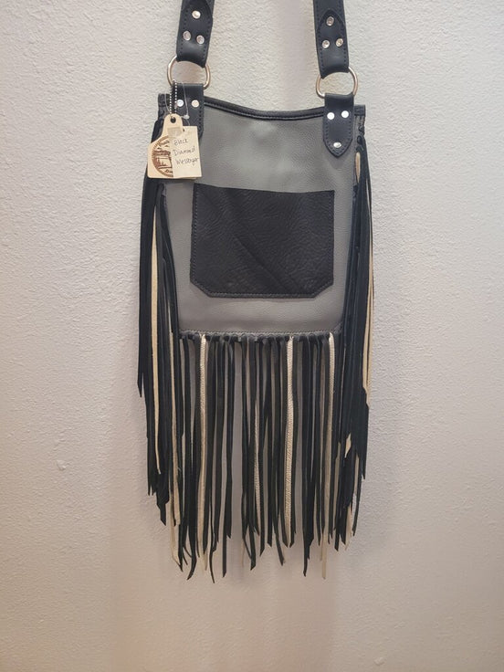 Fringe Leather Crossbody Bag with Diamond Pattern