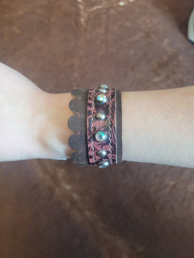 Cowgirl Leather Bracelet with Rhinestones