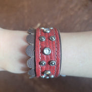 Red and Brown Leather Studded Bracelet