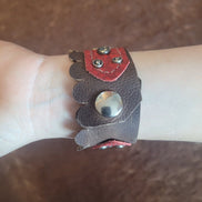 Red and Brown Leather Studded Bracelet
