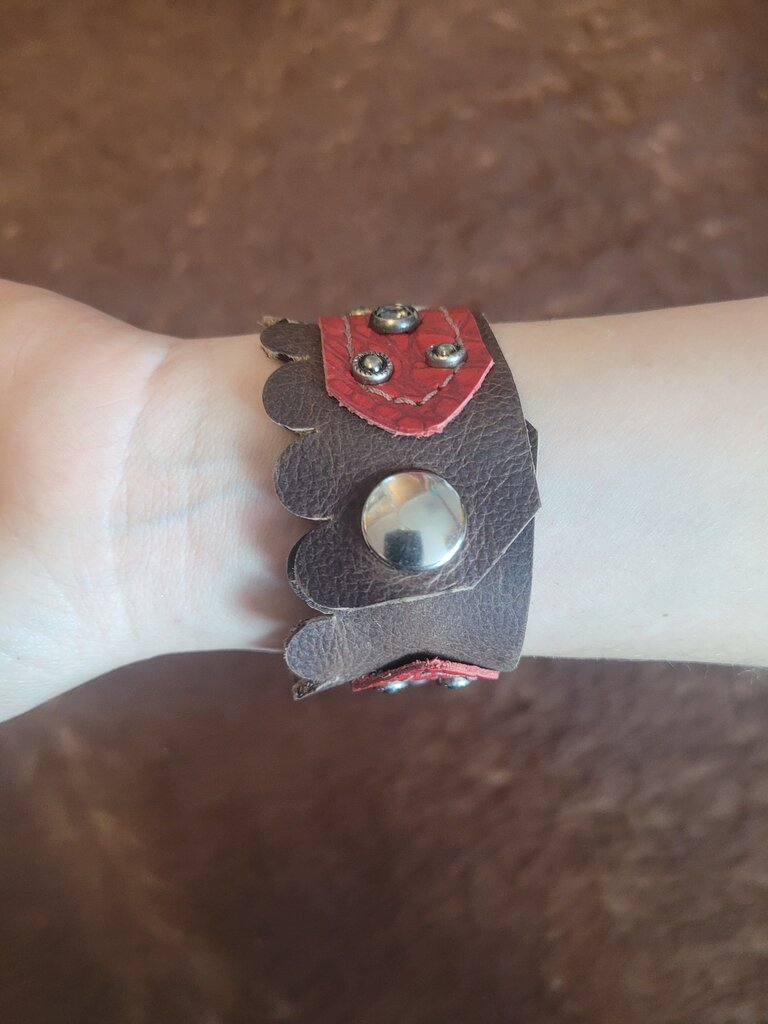 Red and Brown Leather Studded Bracelet