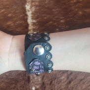 Black and Purple Leather Bracelet with Stud Accents
