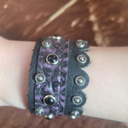 Black and Purple Leather Bracelet with Stud Accents