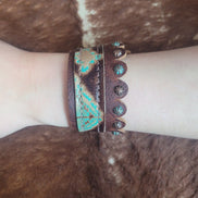 Brown and Turquoise Leather Cuff Bracelet
