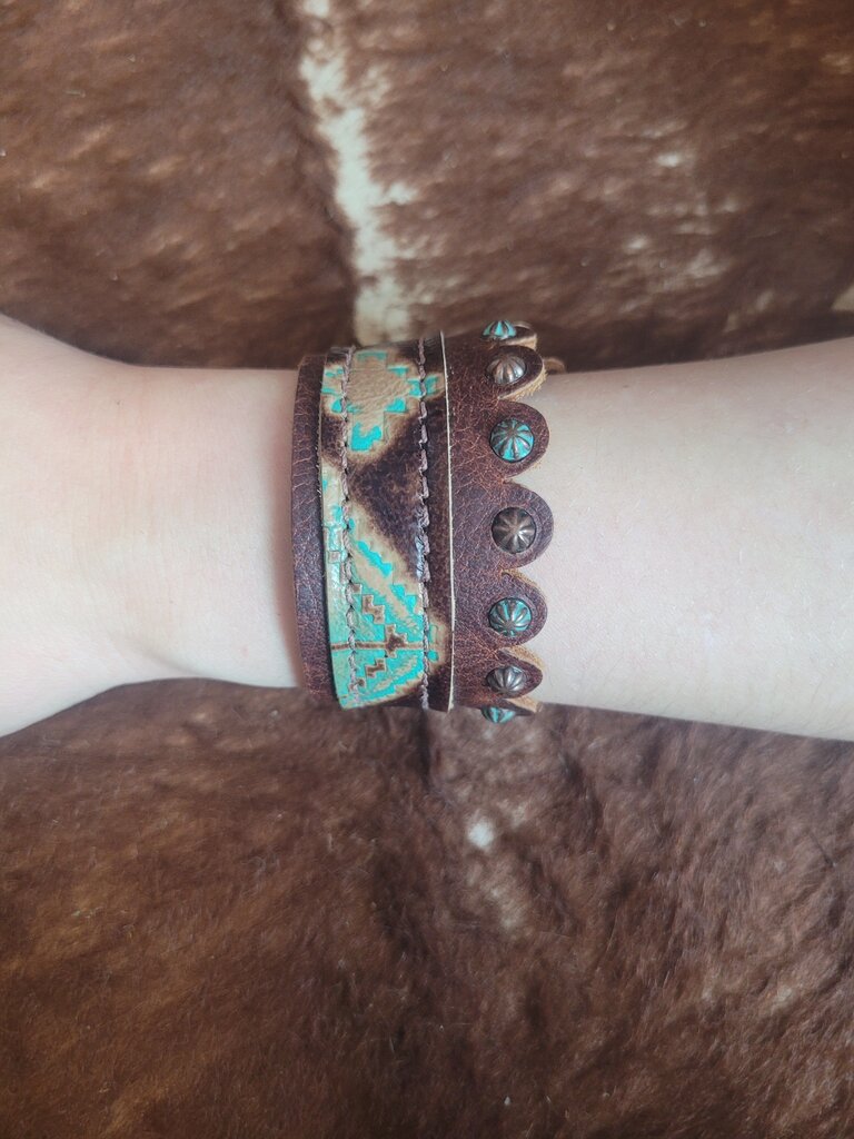 Brown and Turquoise Leather Cuff Bracelet