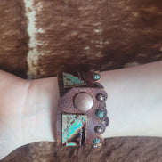 Brown and Turquoise Leather Cuff Bracelet