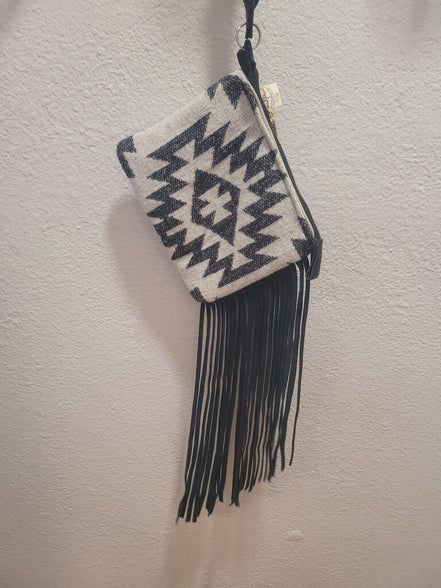 Stylish Black and White Fringe Bag