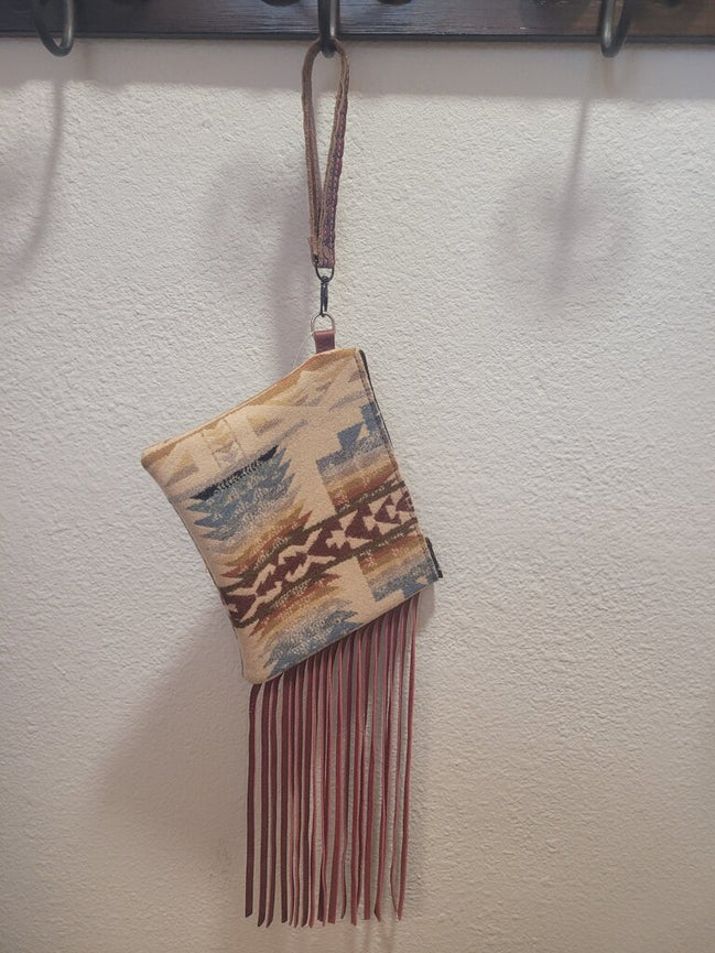Fringe Aztec Print Clutch