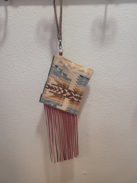 Fringe Aztec Print Clutch