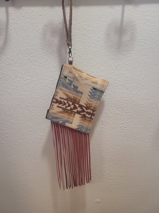 Fringe Aztec Print Clutch