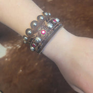 Western Style Leather Bracelet with Silver Accents