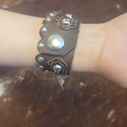 Western Style Leather Bracelet with Silver Accents
