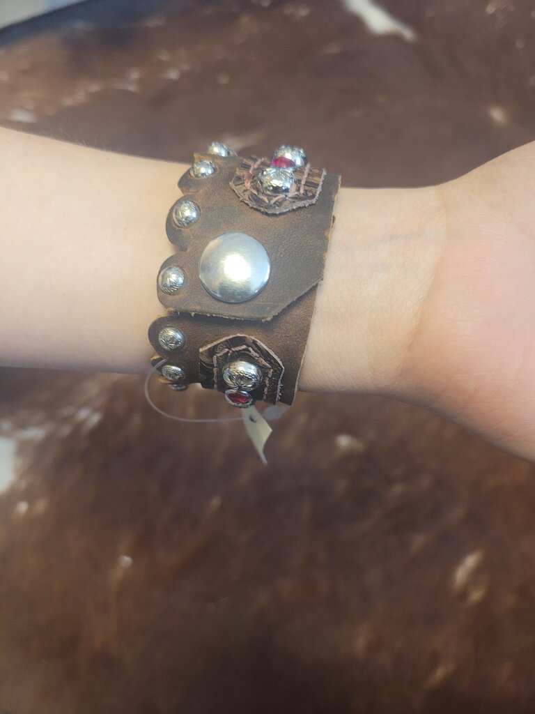 Western Style Leather Bracelet with Silver Accents
