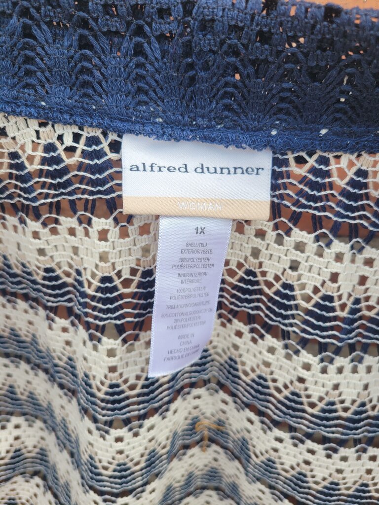 Alfred Dunner Women's Striped Crochet Cardigan