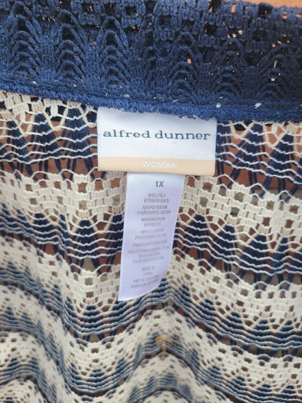 Alfred Dunner Women's Striped Crochet Cardigan