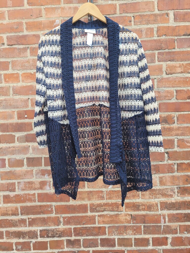Alfred Dunner Women's Striped Crochet Cardigan