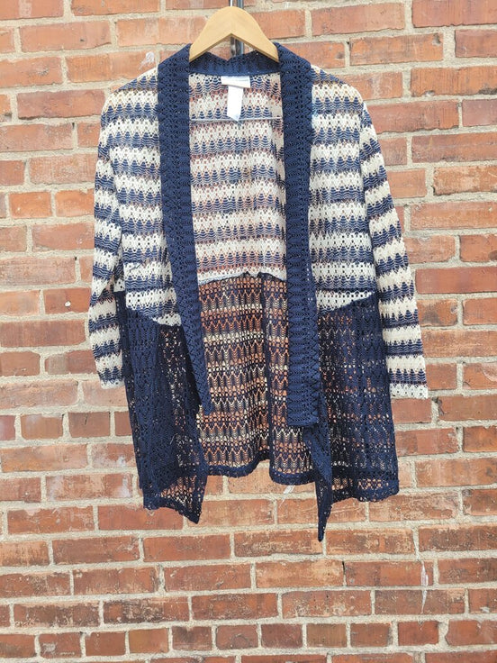 Alfred Dunner Women's Striped Crochet Cardigan