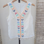 Embroidered Sleeveless Top with Tassels