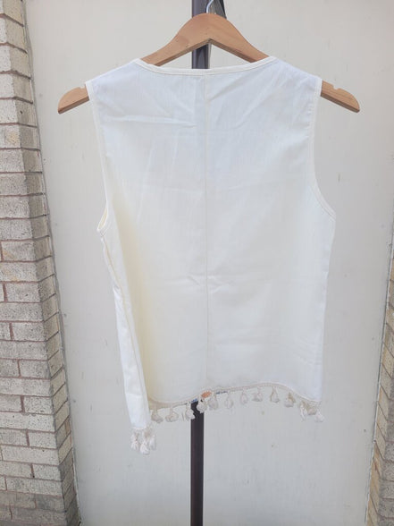 Embroidered Sleeveless Top with Tassels