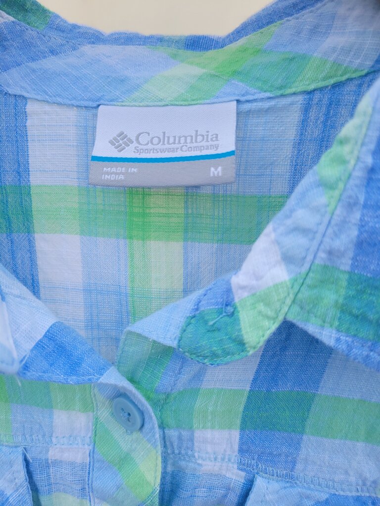 Columbia Green and Blue Plaid Button-Up Shirt