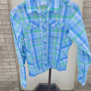 Columbia Green and Blue Plaid Button-Up Shirt